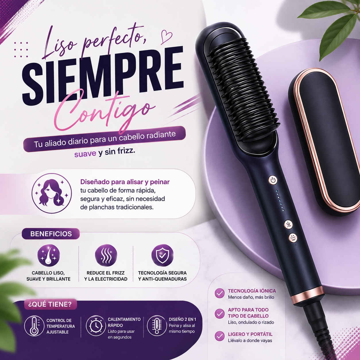 Plancha Cepillo Peine Alisador de Cabellos