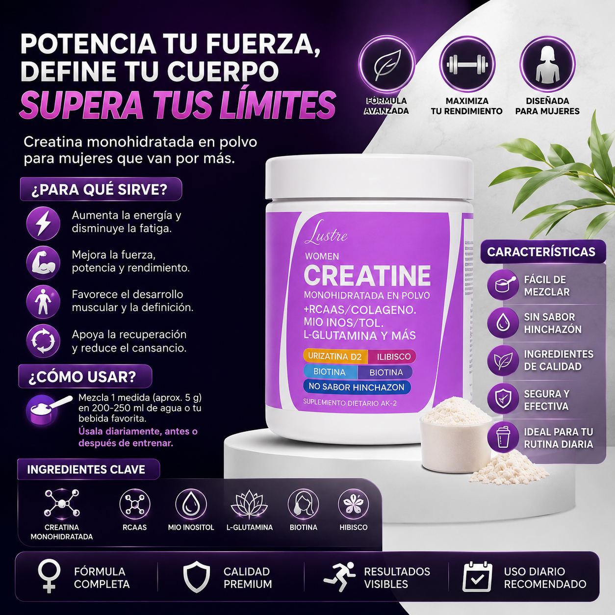 Creatina Lustre Monohidratada en Polvo
