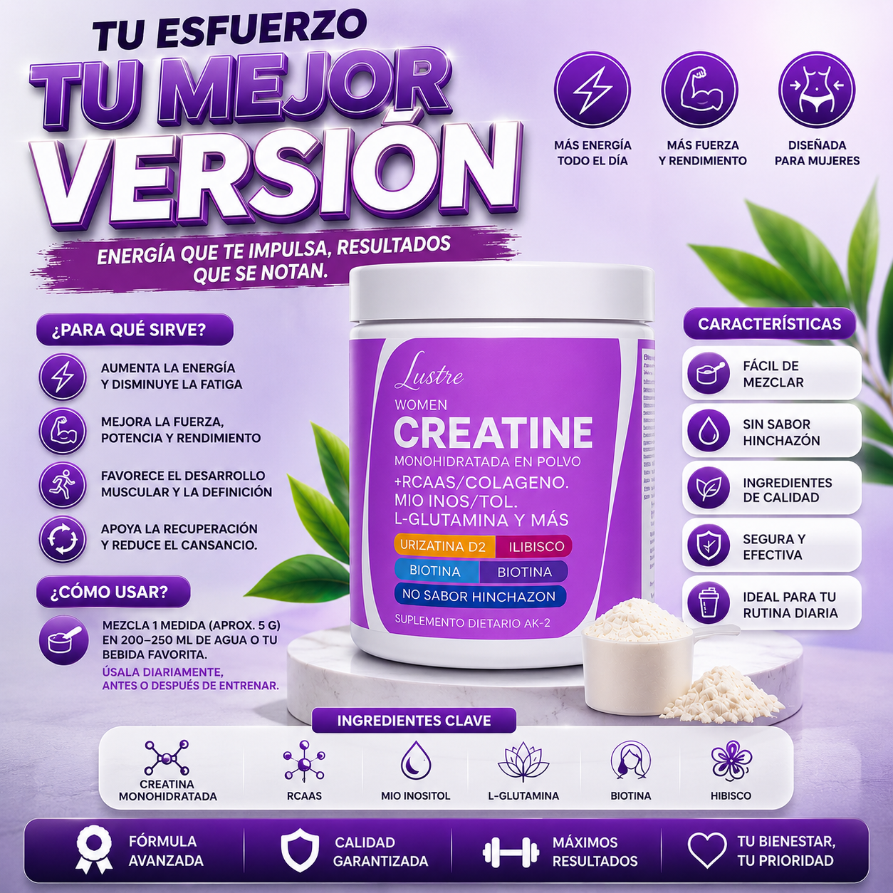 Creatina Lustre Monohidratada en Polvo