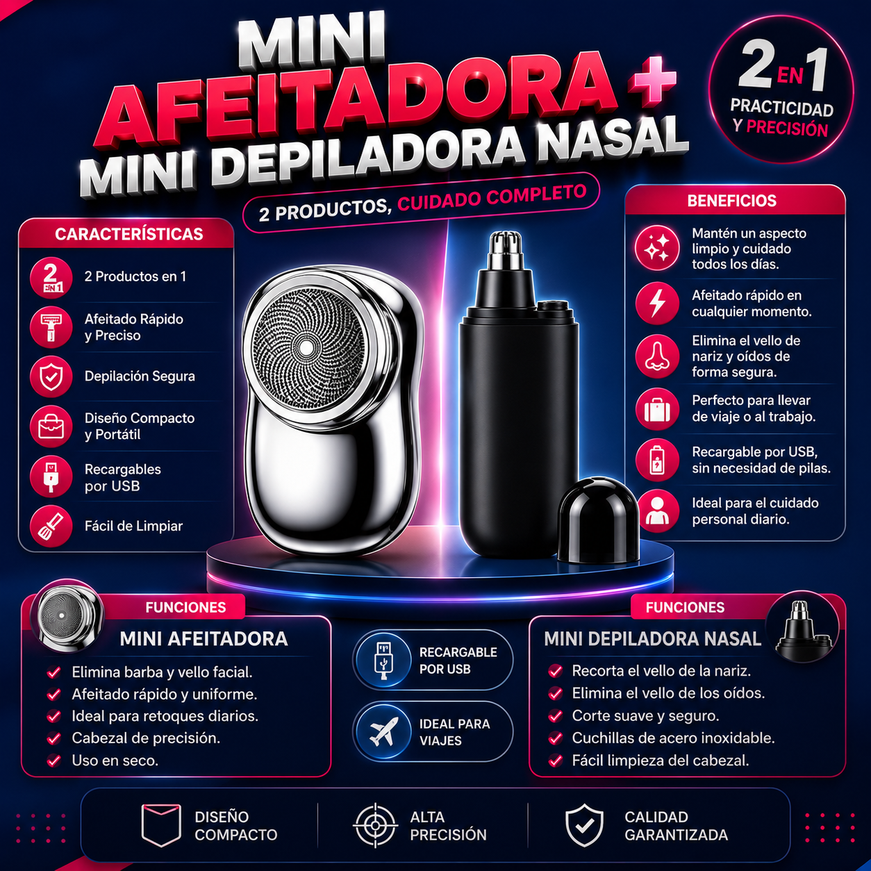 Mini afeitadora + Mini depiladora nasal